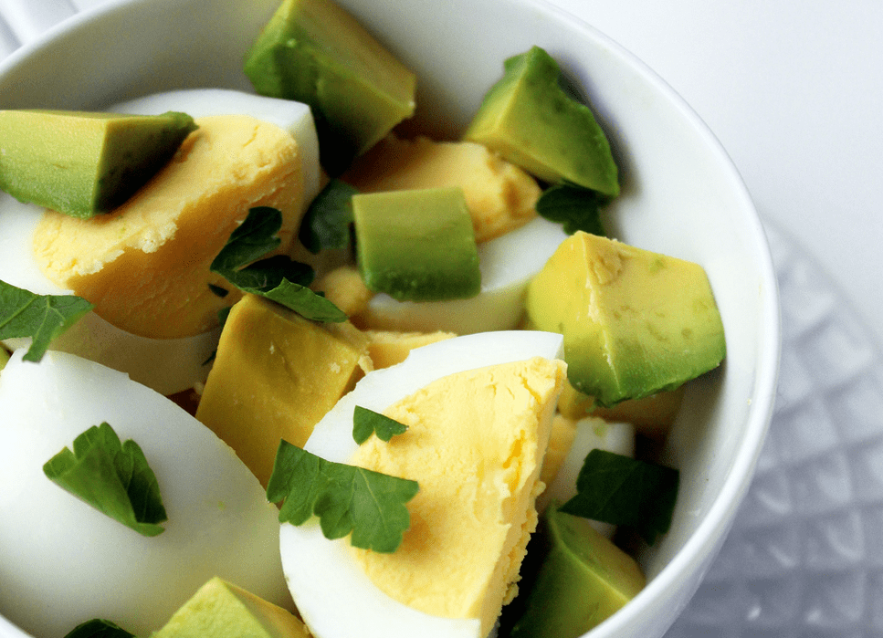 Salads with avocados and eggs added to the protein diet