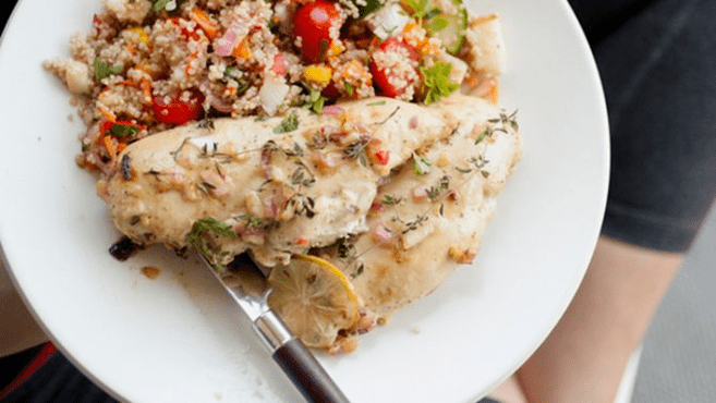 Salmon with quinoa in a protein diet